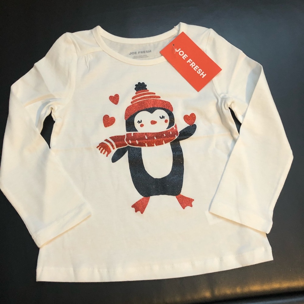 New Joe Fresh Winter Penguin Glitter Tee